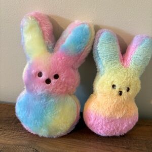Peeps Rainbow Tie Dye Pastel Plush Bunny Rabbits Stuffed Animal Toys lot of 2